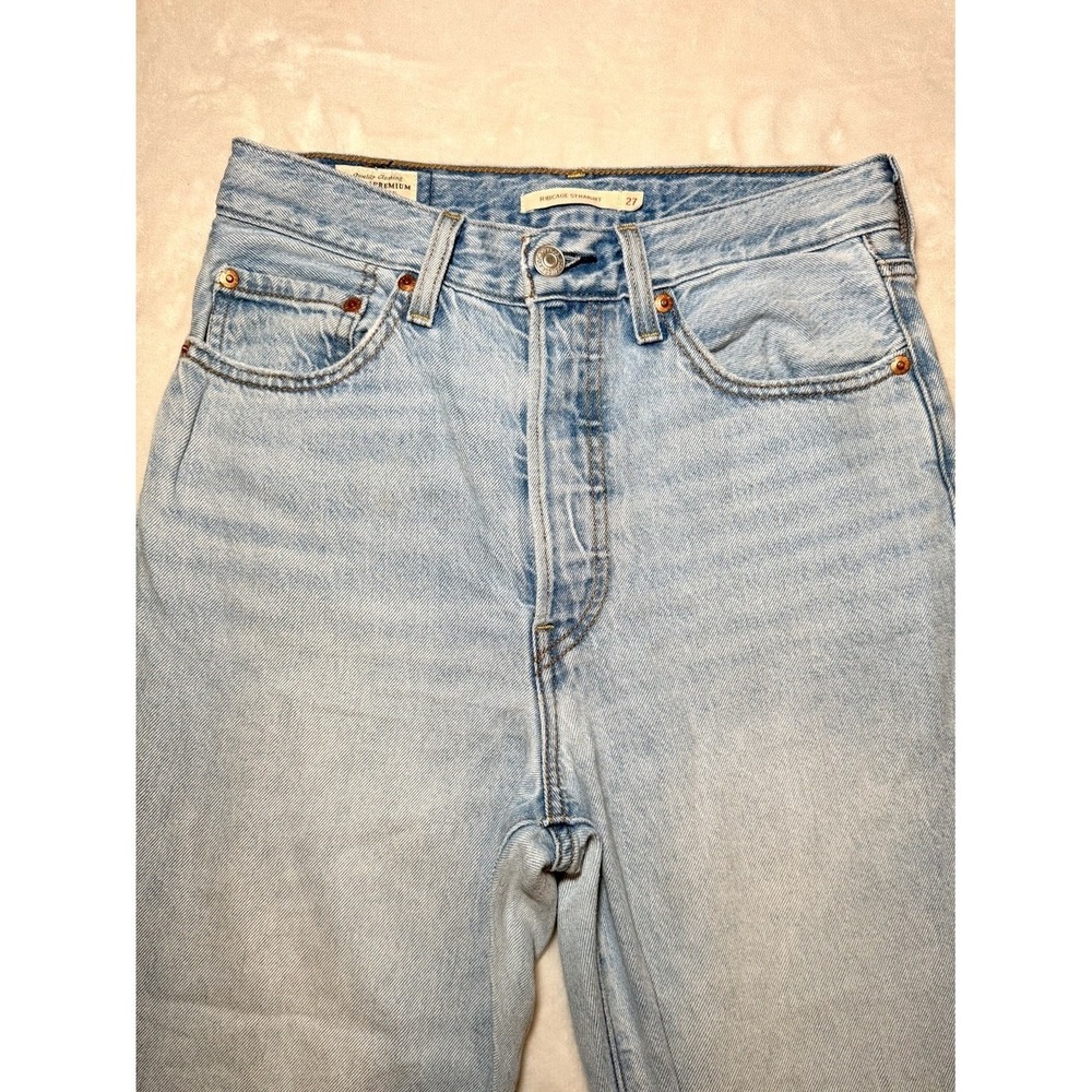 Levi's Ribcage Straight Jeans 27 High Rise Light Wash Ankle Cropped Button Fly - Picture 2 of 13
